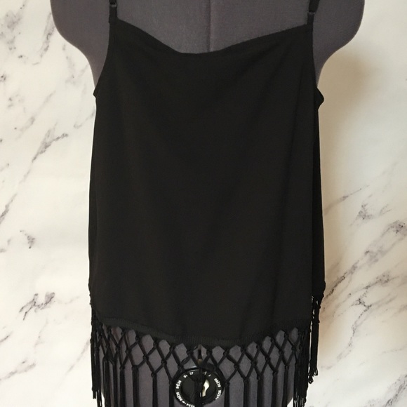 NWOT Macy's Black Top w Tassels Size M - Picture 2 of 4